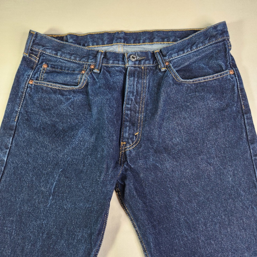 Levis 505 Regular Fit Jeans Mens 36x30 Dark Wash Straight Leg Blue Denim - Picture 2 of 14